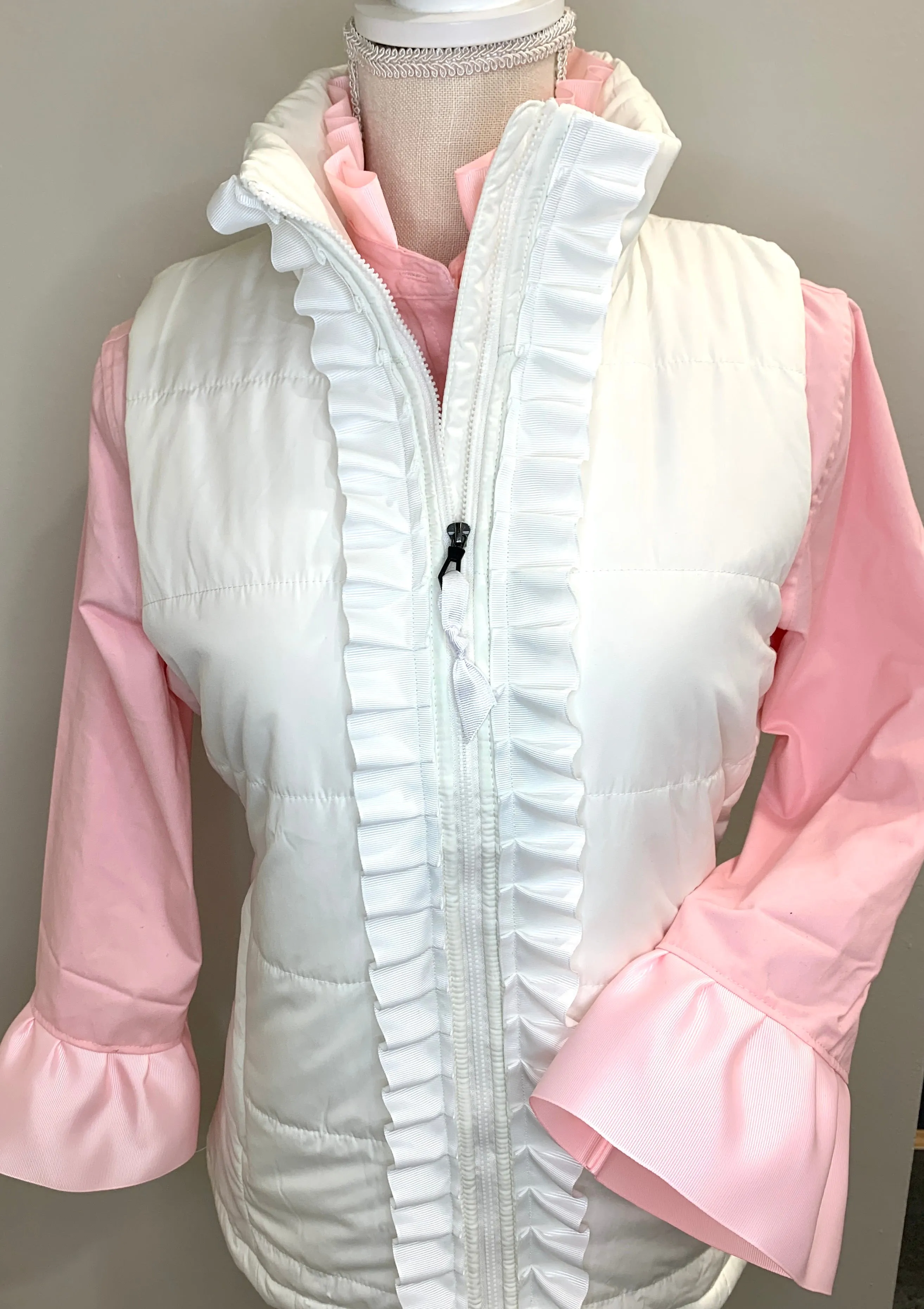 SALE - XL ONLY - Maggie May Ruffled Ribbon Puffer Vest (PF25) **FINAL SALE**