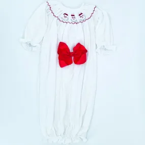 Santa Smocked Baby Layette Knit Gown