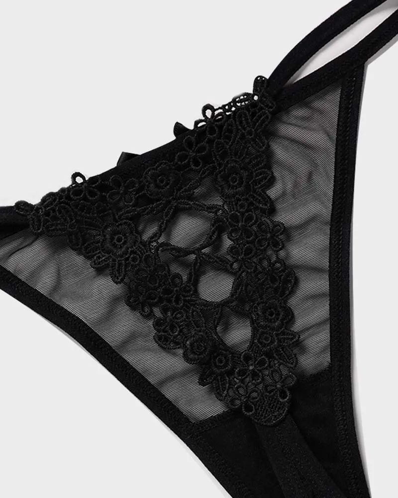 SheCurve®Lace-Trim Mesh V-String Panty