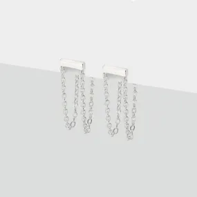 Silver Bar Double Chain Stud Earrings