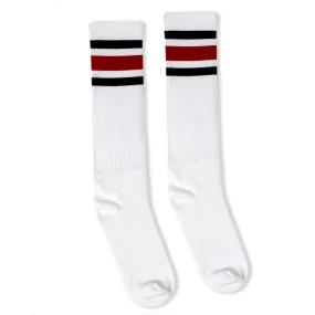 True Knee High Socks | White | Red & Black Striped