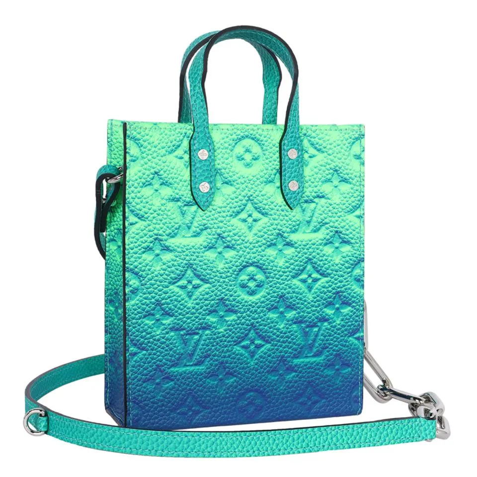 Virgil Abloh Taurillon Illusion Sac Plat XS Bleu Vert Cross Body Bag (Authentic)