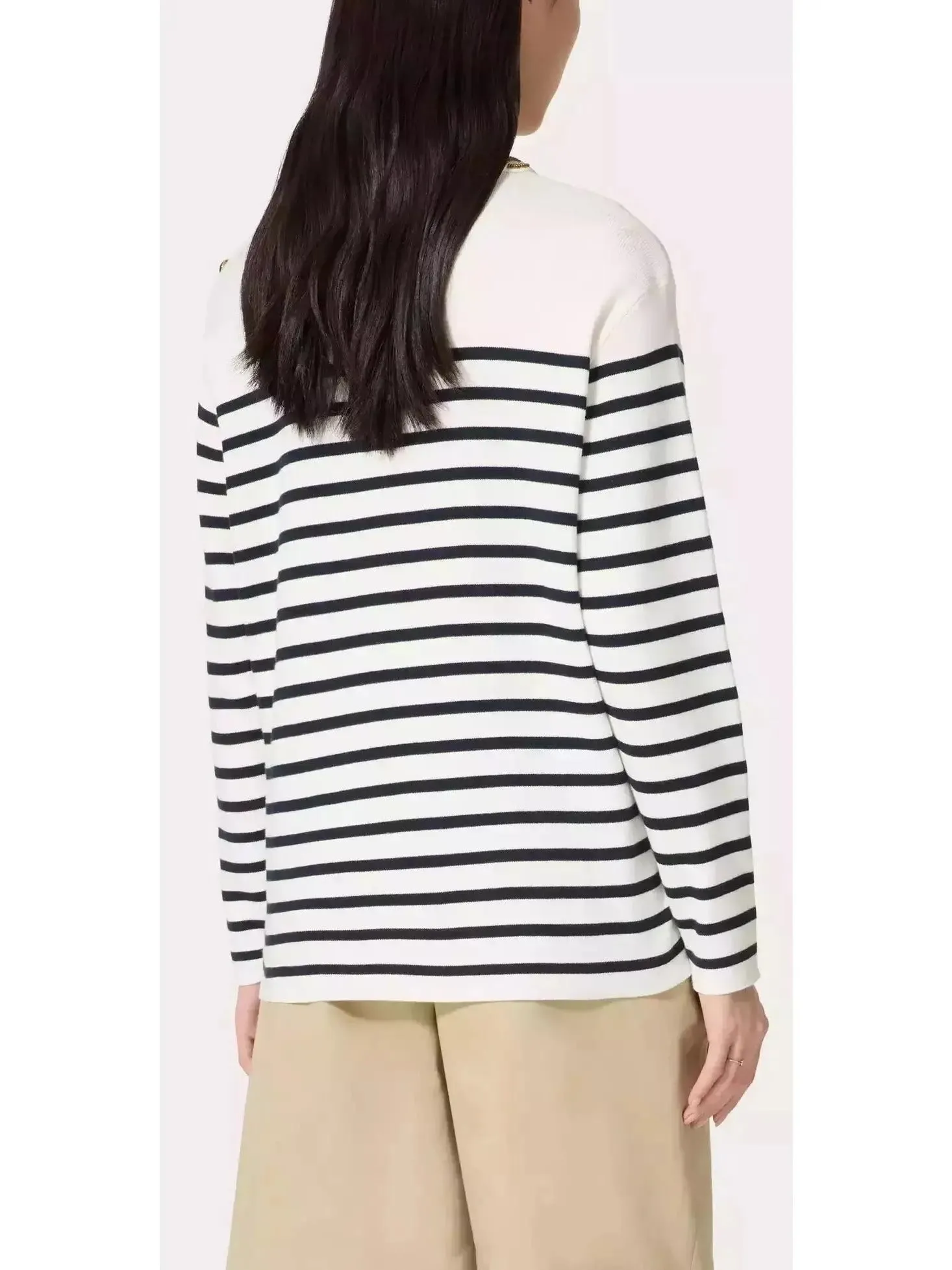 Women’s Bead Link Embroidered Collar Striped Knit Sweater