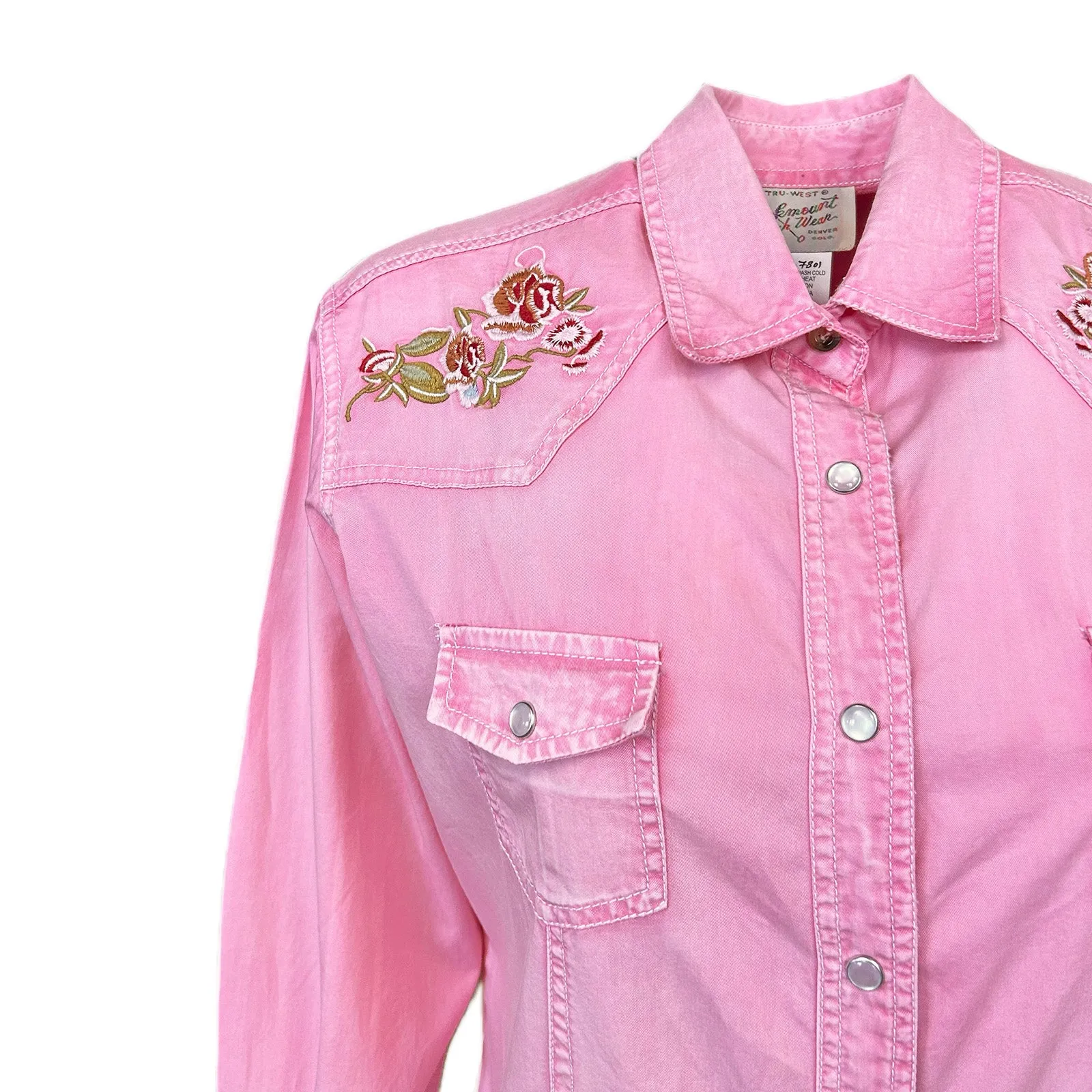 Women's Pink Floral Embroidered Western Shirt