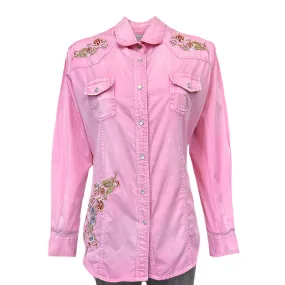 Women's Pink Floral Embroidered Western Shirt