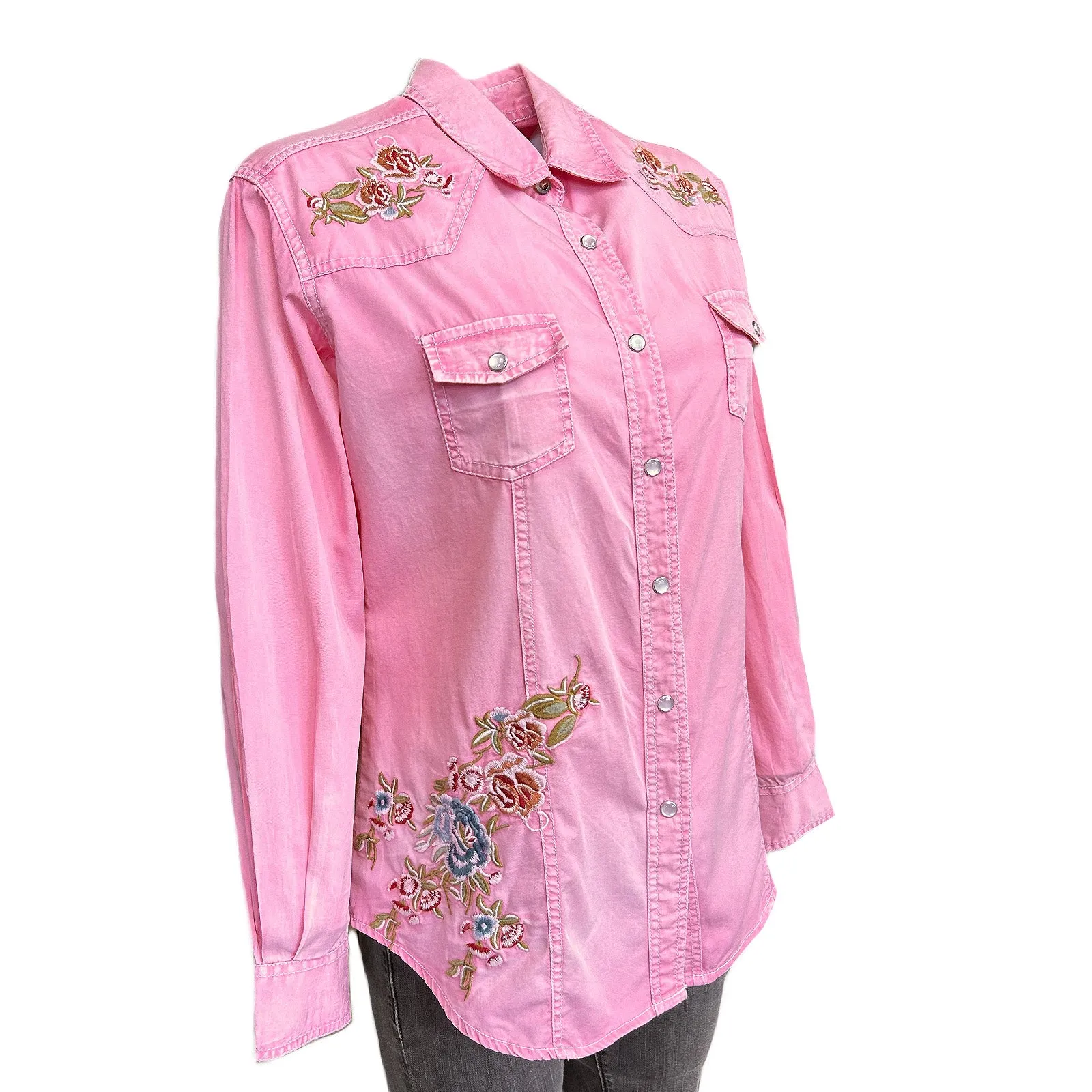 Women's Pink Floral Embroidered Western Shirt