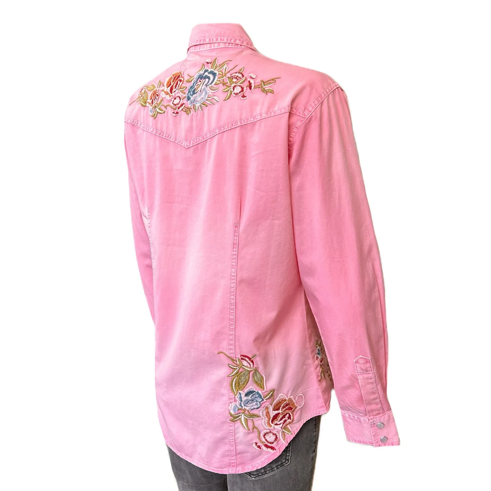 Women's Pink Floral Embroidered Western Shirt