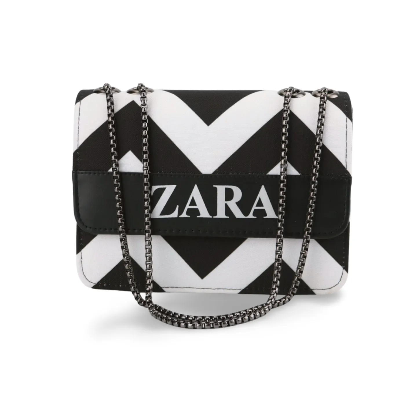 Zebra Print Striped Crossbody Bag with Chain Strap